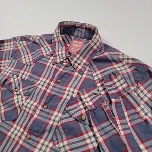 Wrangler Men's Red Plaid Western Shirt Long Sleeve Pearl Snap Cowboy Medium